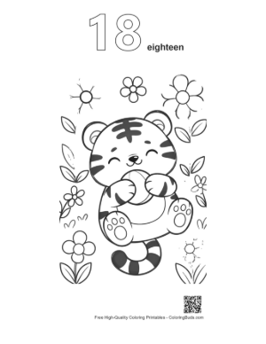 Thumbnail: Happy Tiger Cub Playing with a Ball in Flowers Printable Outline Number 18