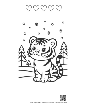 Thumbnail: Little Bengal Tiger Cub Enjoying a Snowy Day Printable and 5 Heart Outline
