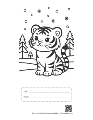 Thumbnail: Little Bengal Tiger Cub Enjoying a Snowy Day Printable with Title and Artist Box