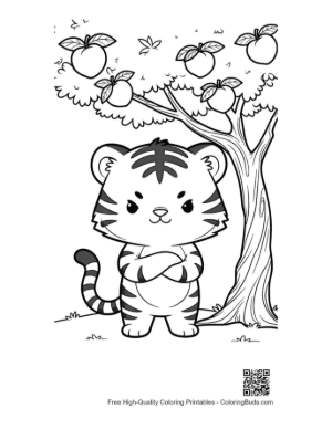 Thumbnail: Little Bengal Tiger Cub Posing Near an Apple Tree Printable
