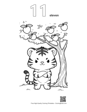 Thumbnail: Little Bengal Tiger Cub Posing Near an Apple Tree Printable Outline Number 11