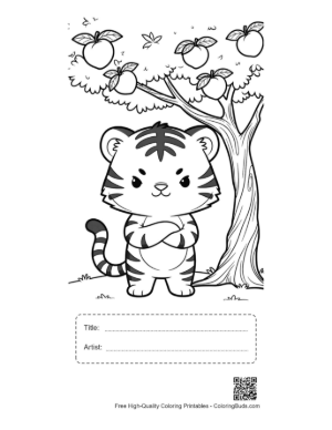 Thumbnail: Little Bengal Tiger Cub Posing Near an Apple Tree Printable with Title and Artist Box