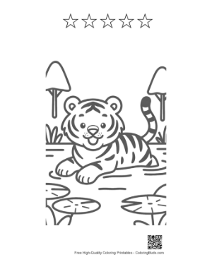 Thumbnail: Little Bengal Tiger Sitting by a Lily Pad Pond Printable and 5 Star Outline