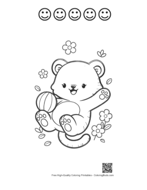 Thumbnail: Playful Tiger Cub Rolling with a Yarn Ball Printable and 5 Happy Face Outline