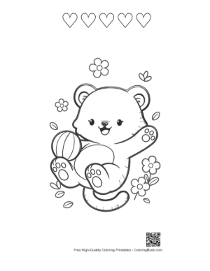 Thumbnail: Playful Tiger Cub Rolling with a Yarn Ball Printable and 5 Heart Outline