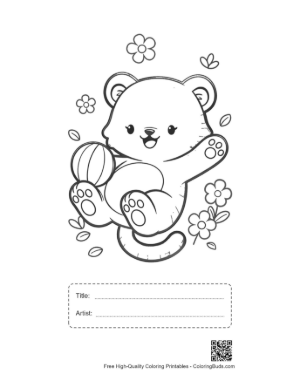 Thumbnail: Playful Tiger Cub Rolling with a Yarn Ball Printable with Title and Artist Box
