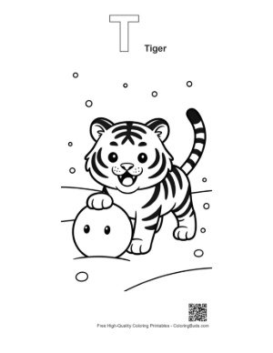 Thumbnail: Adorable Little Tiger Making a Snowman in the Forest Printable Outline Alphabet T Tiger
