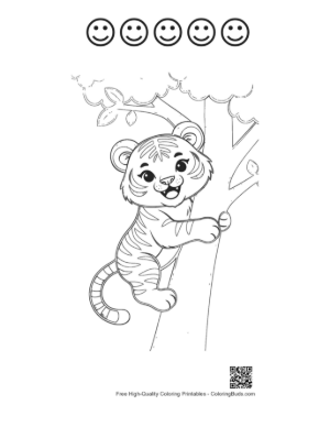 Thumbnail: Adorable Siberian Tiger Cub Exploring the Jungle Trees Printable and 5 Happy Face Outline