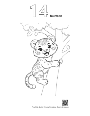 Thumbnail: Adorable Siberian Tiger Cub Exploring the Jungle Trees Printable Outline Number 14