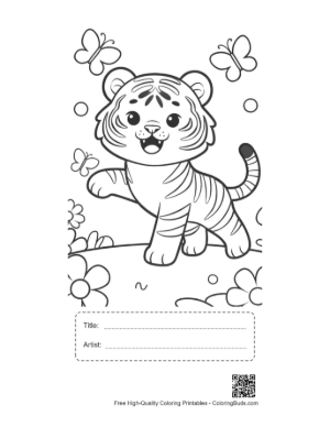 Thumbnail: Adorable Tiger Cub Dancing with Butterflies in the Sun Printable with Title and Artist Box