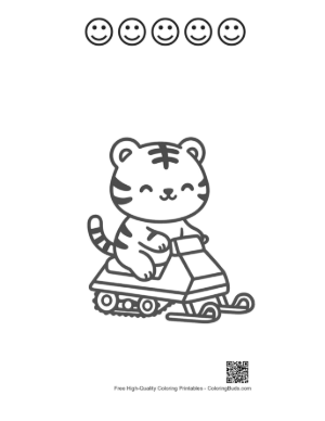 Thumbnail: Adorable Tiger Cub Sitting on a Futuristic Snow Sled Printable and 5 Happy Face Outline