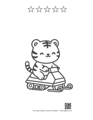 Thumbnail: Adorable Tiger Cub Sitting on a Futuristic Snow Sled Printable and 5 Star Outline