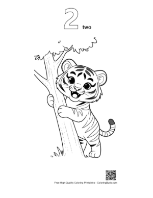 Thumbnail: Baby Tiger Cub Hugging a Tree Trunk in the Forest Printable Outline Number 2