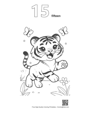 Thumbnail: Cheerful Baby Tiger Reaching for a Flying Butterfly Printable Outline Number 15