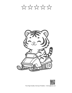 Thumbnail: Cute Siberian Tiger Cub Riding a Snowmobile Through the Snow Printable and 5 Star Outline