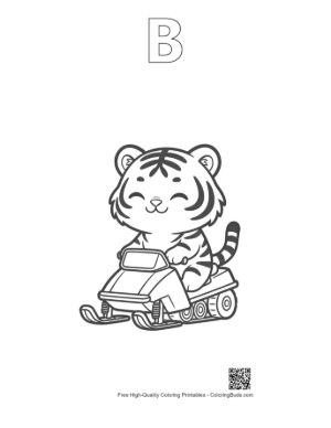 Thumbnail: Cute Siberian Tiger Cub Riding a Snowmobile Through the Snow Printable Outline Alphabet B