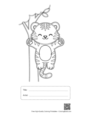 Thumbnail: Funny Siberian Tiger Cub Dangling from a Tree Branch Printable with Title and Artist Box