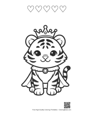 Thumbnail: King Siberian Tiger Cub with a Crown in a Winter Kingdom Printable and 5 Heart Outline