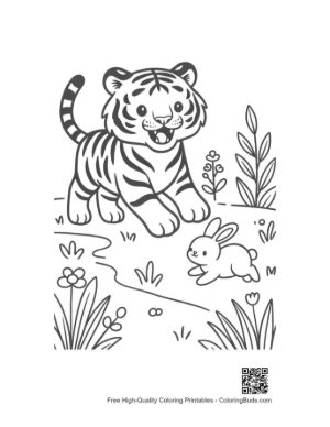 Thumbnail: Little Tiger Cub Meeting a Bunny in a Flower Meadow Printable