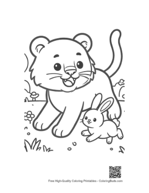 Thumbnail: Playful Baby Tiger Chasing a Bunny Through the Field Printable