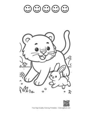 Thumbnail: Playful Baby Tiger Chasing a Bunny Through the Field Printable and 5 Happy Face Outline