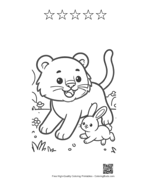 Thumbnail: Playful Baby Tiger Chasing a Bunny Through the Field Printable and 5 Star Outline