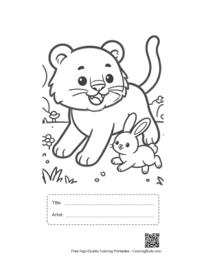 Thumbnail: Playful Baby Tiger Chasing a Bunny Through the Field Printable with Title and Artist Box