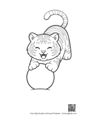 Thumbnail: Playful Siberian Tiger Cub Rolling a Large Ball of Snow Printable