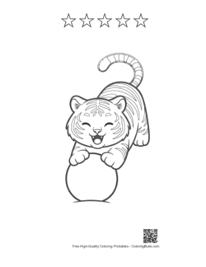 Thumbnail: Playful Siberian Tiger Cub Rolling a Large Ball of Snow Printable and 5 Star Outline