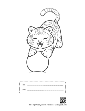 Thumbnail: Playful Siberian Tiger Cub Rolling a Large Ball of Snow Printable with Title and Artist Box