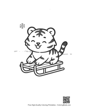 Thumbnail: Playful Tiger Cub Sliding Down a Snowy Hill on a Sled Printable