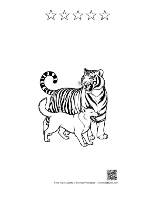 Thumbnail: Siberian Tiger and Wolf Howling Outline Printable and 5 Star Outline