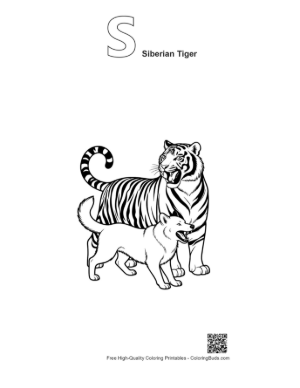 Thumbnail: Siberian Tiger and Wolf Howling Outline Printable Outline Alphabet S Siberian Tiger