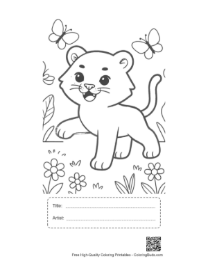 Thumbnail: Siberian Tiger Cub Playing with Butterflies in a Meadow Printable with Title and Artist Box