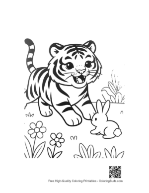 Thumbnail: Siberian Tiger Cub Watching a Bunny Hop in the Grass Printable