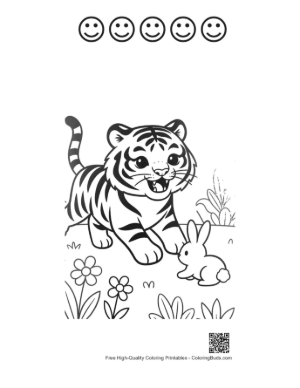 Thumbnail: Siberian Tiger Cub Watching a Bunny Hop in the Grass Printable and 5 Happy Face Outline