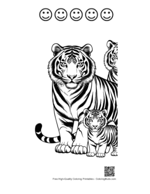 Thumbnail: Siberian Tiger Family Portrait Printable and 5 Happy Face Outline