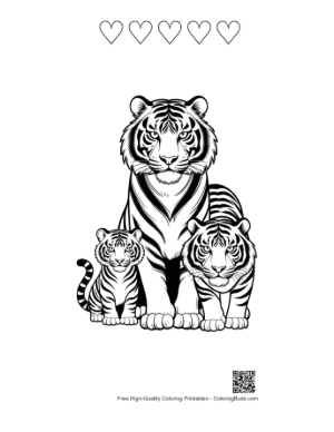 Thumbnail: Siberian Tiger Family Portrait Printable and 5 Heart Outline
