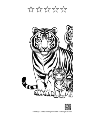 Thumbnail: Siberian Tiger Family Portrait Printable and 5 Star Outline