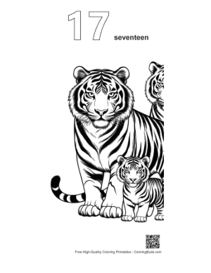 Thumbnail: Siberian Tiger Family Portrait Printable Outline Number 17