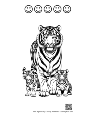 Thumbnail: Siberian Tiger Mother with Cubs Printable and 5 Happy Face Outline
