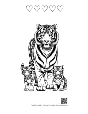 Thumbnail: Siberian Tiger Mother with Cubs Printable and 5 Heart Outline