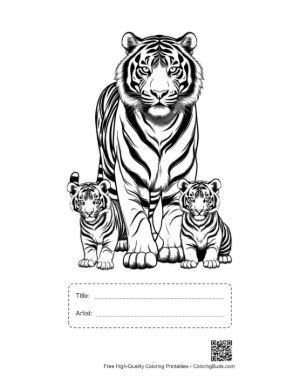 Thumbnail: Siberian Tiger Mother with Cubs Printable with Title and Artist Box