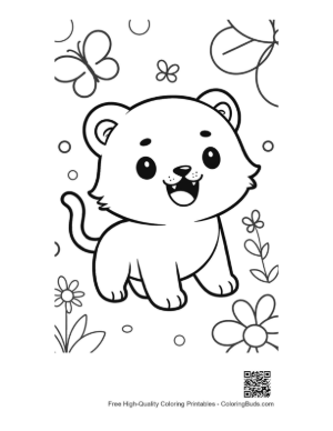 Thumbnail: Adorable Little Tiger Cub Playing Among Spring Blossoms Printable