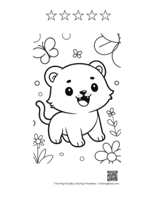 Thumbnail: Adorable Little Tiger Cub Playing Among Spring Blossoms Printable and 5 Star Outline