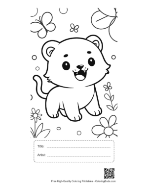 Thumbnail: Adorable Little Tiger Cub Playing Among Spring Blossoms Printable with Title and Artist Box