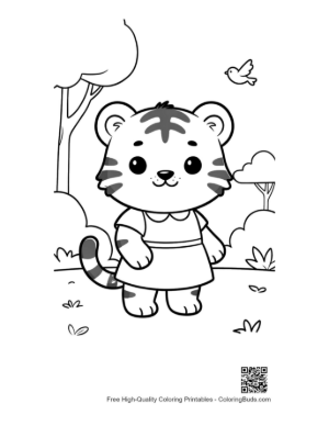 Thumbnail: Adorable Little Tiger Cub Posing in a Pretty Dress Printable