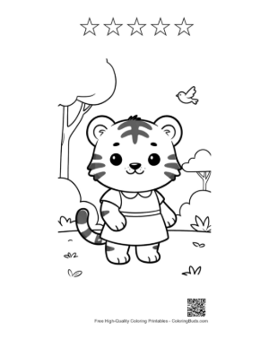 Thumbnail: Adorable Little Tiger Cub Posing in a Pretty Dress Printable and 5 Star Outline