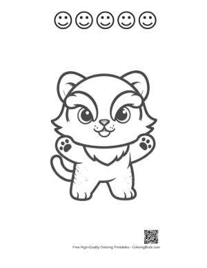 Thumbnail: Adorable White Tiger Cub Dressed in Cozy Winter Clothes Printable and 5 Happy Face Outline