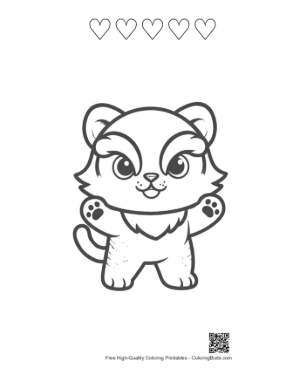 Thumbnail: Adorable White Tiger Cub Dressed in Cozy Winter Clothes Printable and 5 Heart Outline